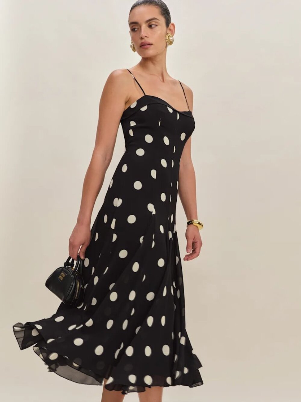 New Reformation Fredo Moon Polka Dot Midi Dress Size 4 Nwt